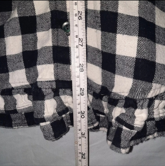 Night Shirt Womens Small Buffalo Check Flannel White and Black Frill Fringe - Picture 7 of 9